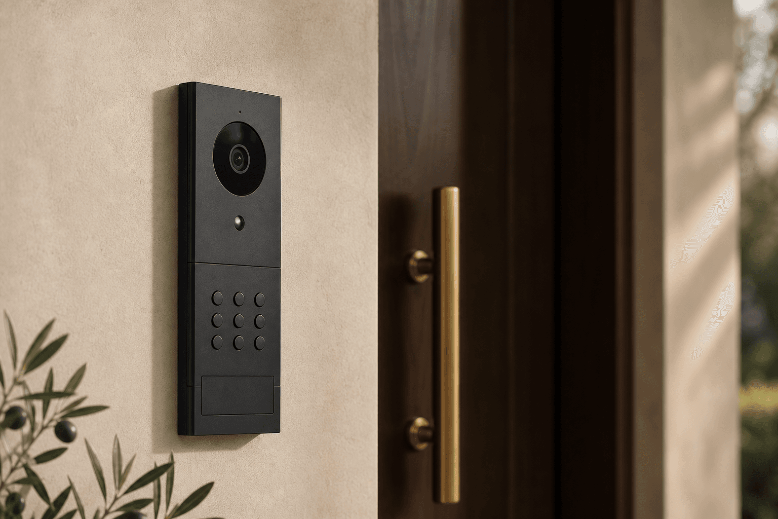 Videocitofono con tastiera installato all'ingresso di una casa